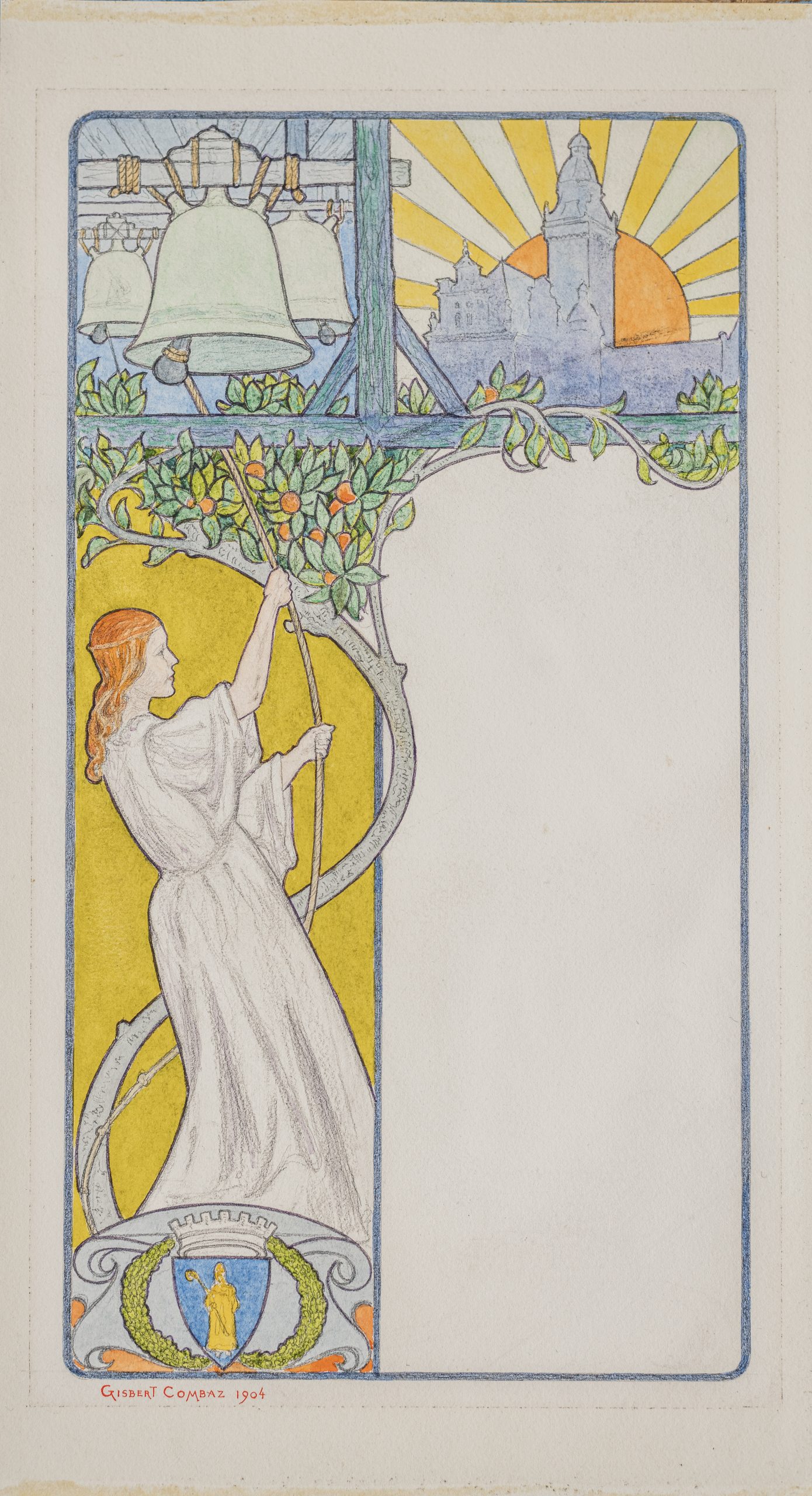 Gisbert Combaz (1869-1941), Projet d’affiche pour l’inauguration de l’hôtel de ville de Saint-Gilles, dessin, 1904.